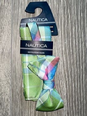 Nautica Mens Boys Bow Tie & Pocket Square Handkerchief Matching Set Spring NWT